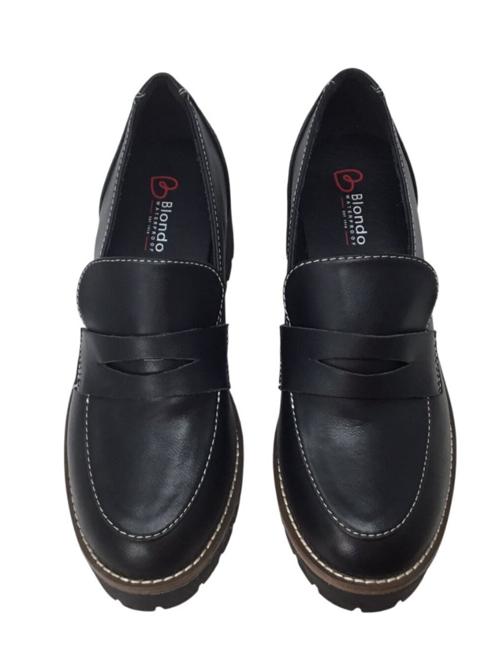 Blondo Daina Leather Platform Penny Loafers Chunky Black Size 8.5 Waterproof